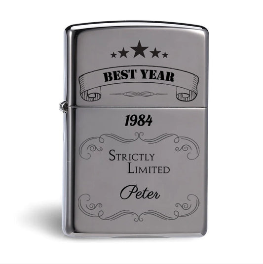 Gepersonaliseerde gegraveerde stormaansteker. Naam en spreuk, gepersonaliseerde gravure