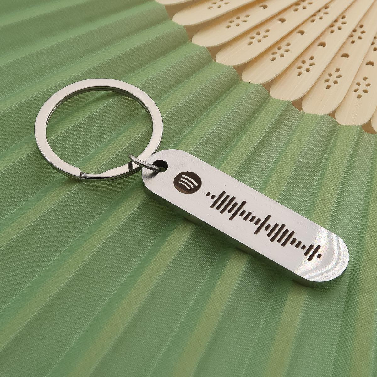 Spotify sleutelhanger gegraveerd & gepersonaliseerd Deluxe in mat roestvrij staal. Gravure van naam en Spotify