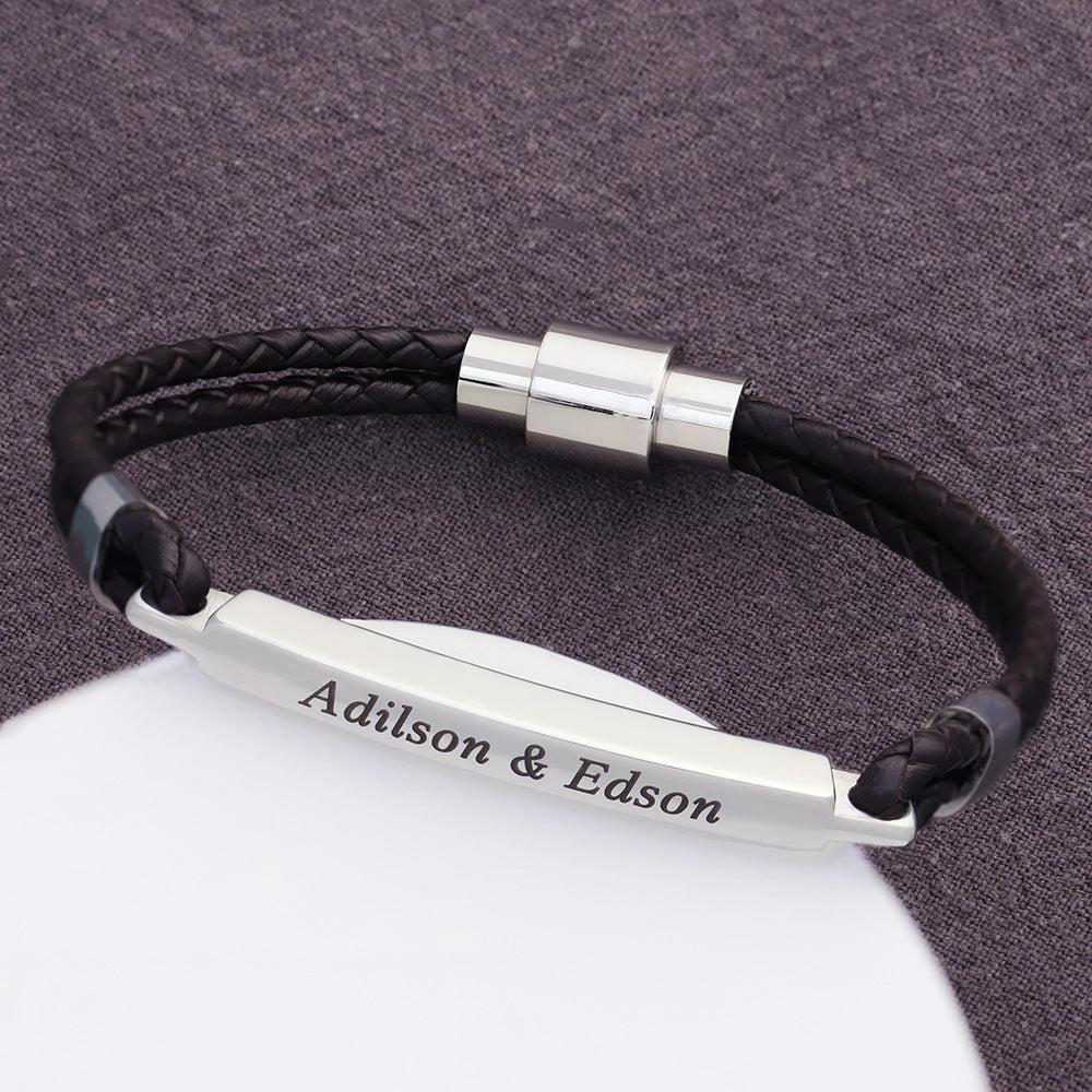 Barry" lederen armband met magnetische sluiting en gravure