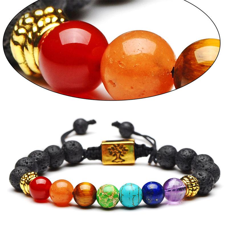 Perlen-Armband aus Lavastein mit 7 farbigen Chakra Naturstein Perlen