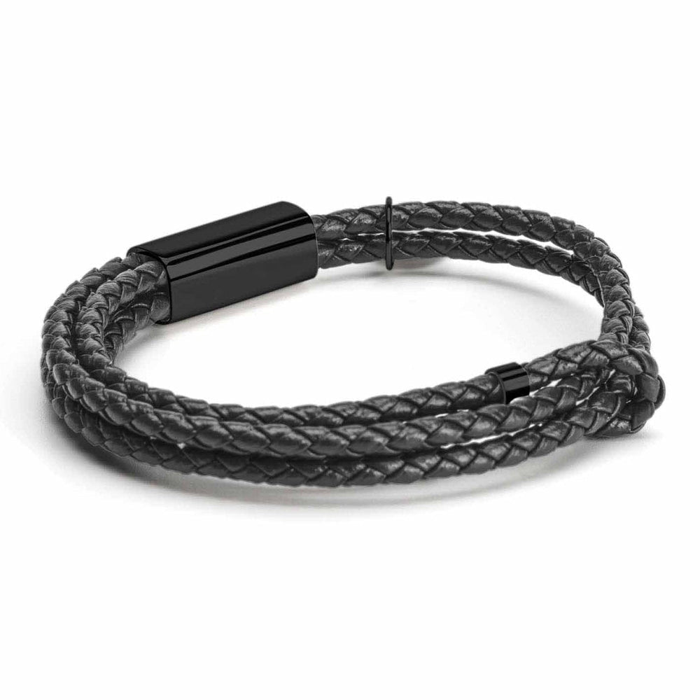 Herrenarmband "Bar & Charm" aus geflochtenem Leder und Gravur