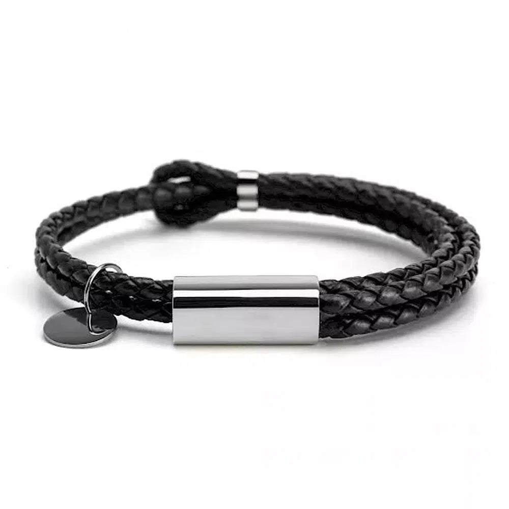 Herrenarmband "Bar & Charm" aus geflochtenem Leder und Gravur