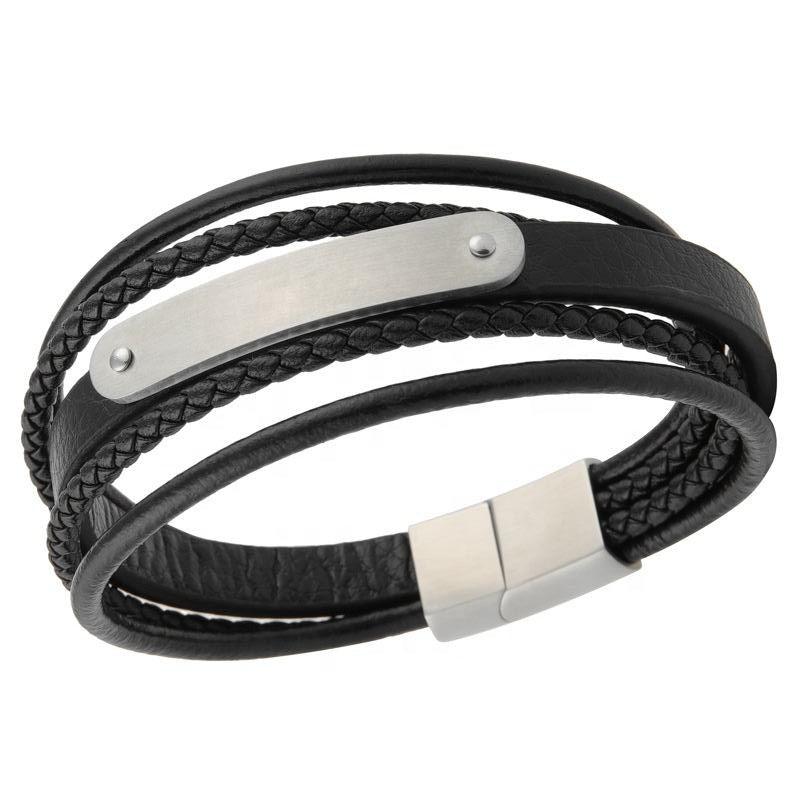 Lederarmband "Cinqo", Gravurplatte aus Edelstahl mit Gravur